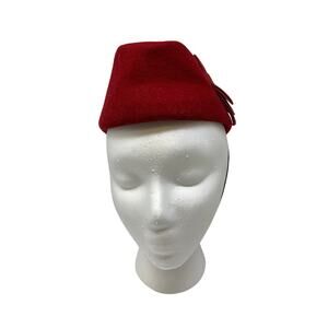 Vintage Red Doeskin Wool Hat Womens Geo W Bollman Bow Mid Century Holiday